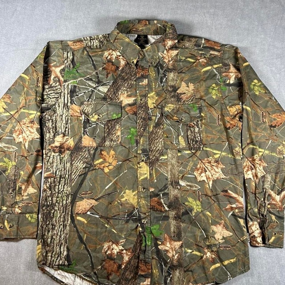 Kings Camo Woodland Shadow Hunting Shirt Mens XL Long Sleeve Cotton Button Down